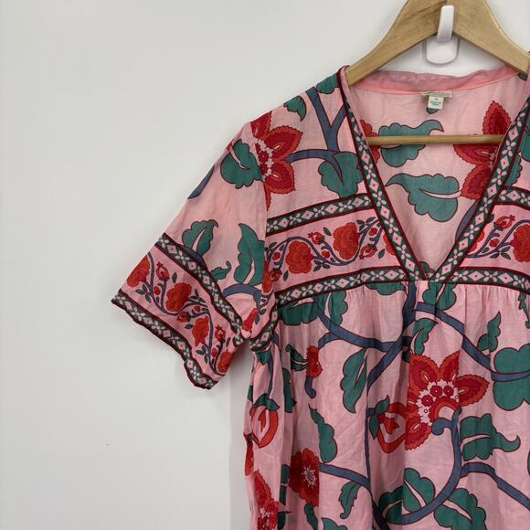 J Crew Tunic Dress Womens Medium Floral Block Print Resort Boho Organic Cotton - Picture 2 of 8